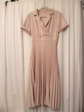 Cream Pleated Collared Maxi Dress - Soft Nude